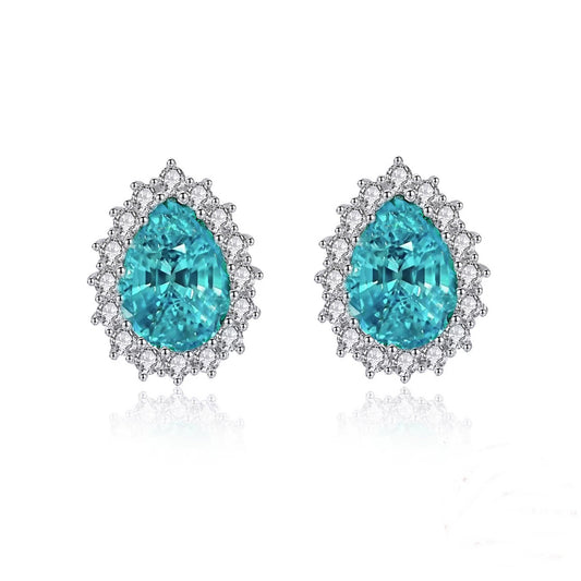 Cercei din argint lacrima cu topaz si cristale zirconiu cesini