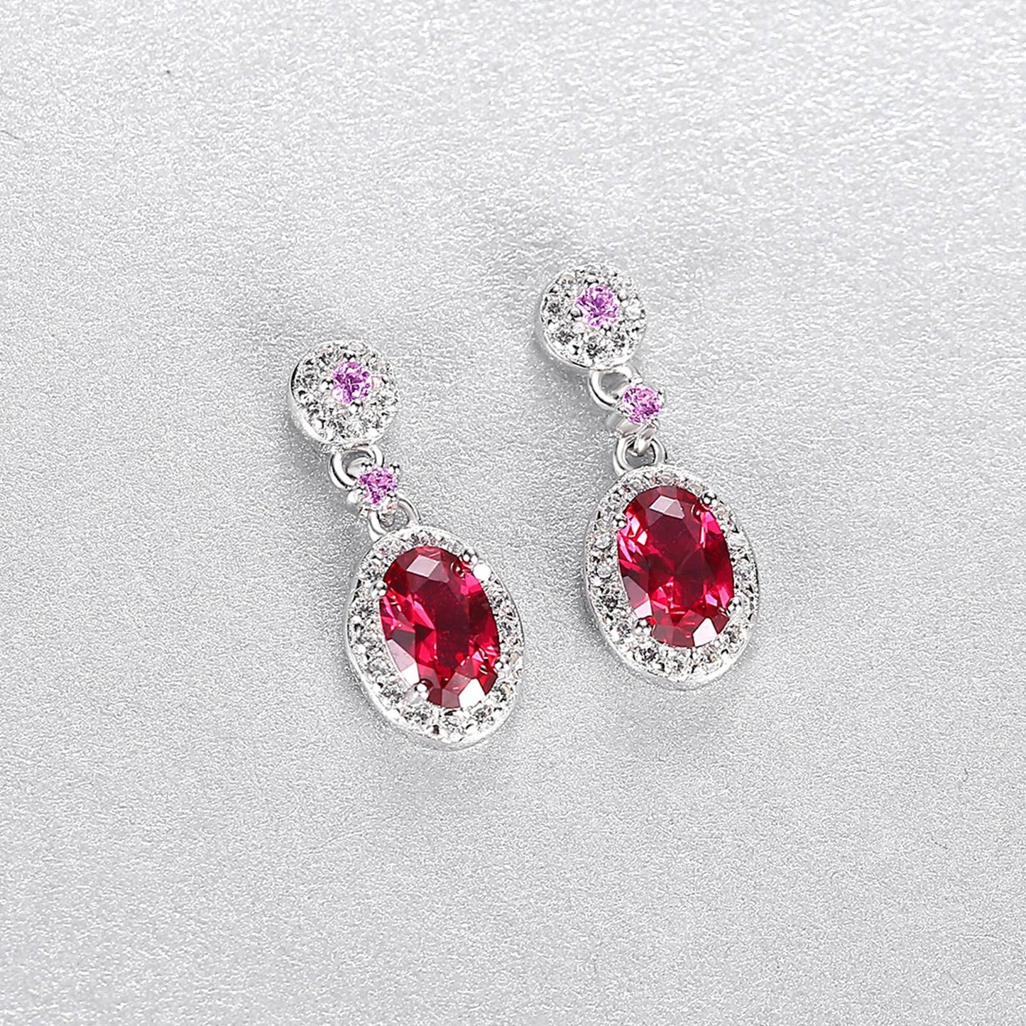 Set din argint elegant oval colier si cercei cu rubin rosu si cristale zirconiu cesini cercei cadou