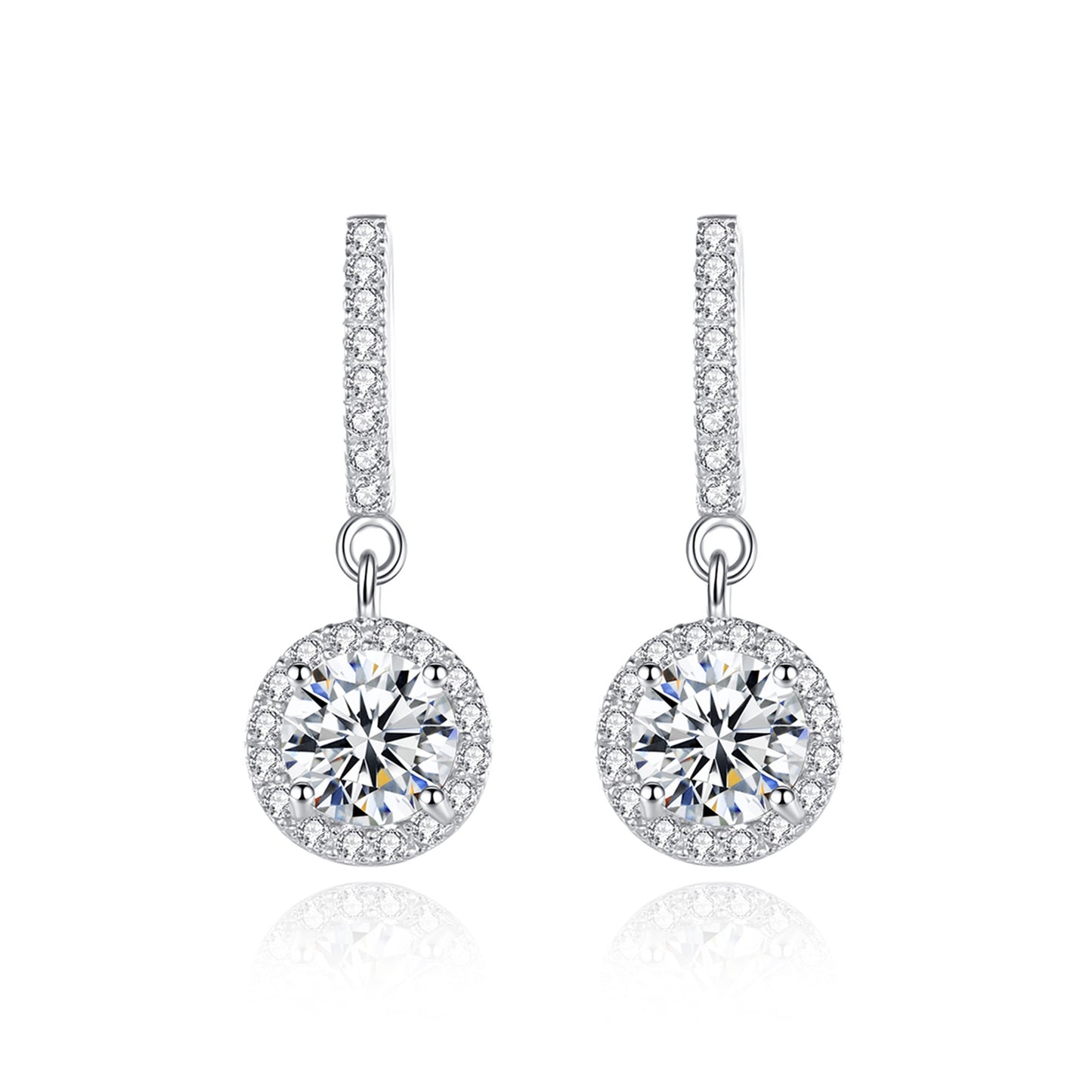 Cercei din argint lungi rotunzi eleganti cu moissanite cesini