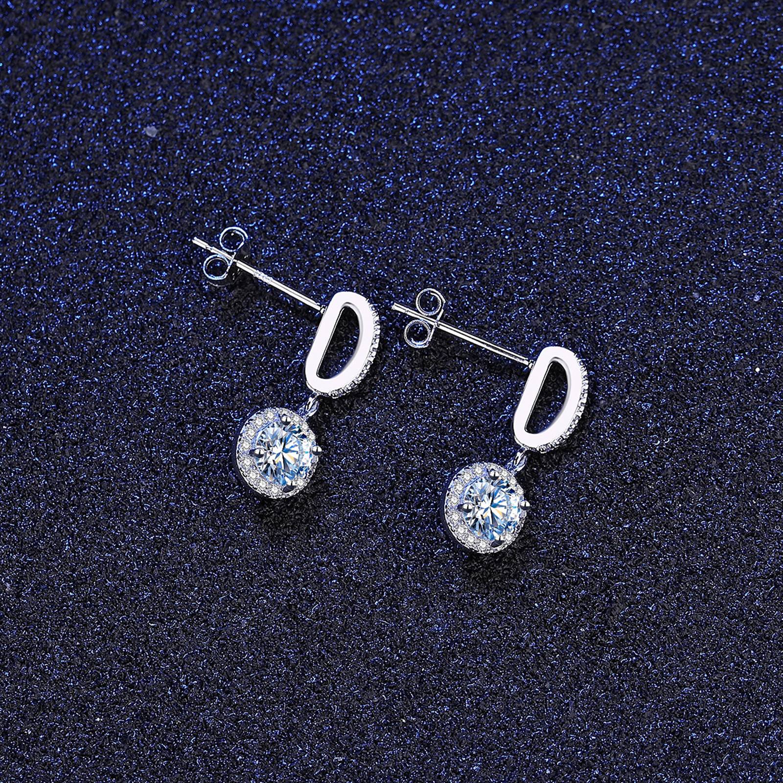 Cercei din argint lungi rotunzi eleganti cu moissanite cesini cadou