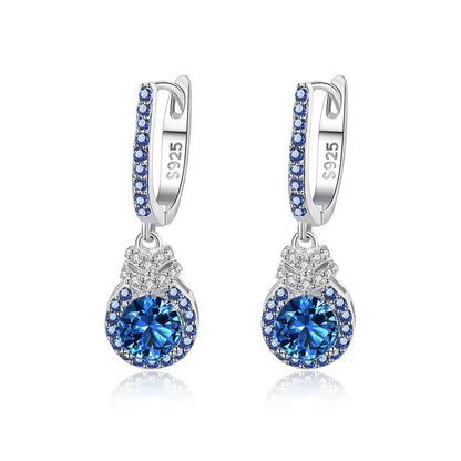 Cercei din argint lungi eleganti cu safir albastru si zirconiu cesini