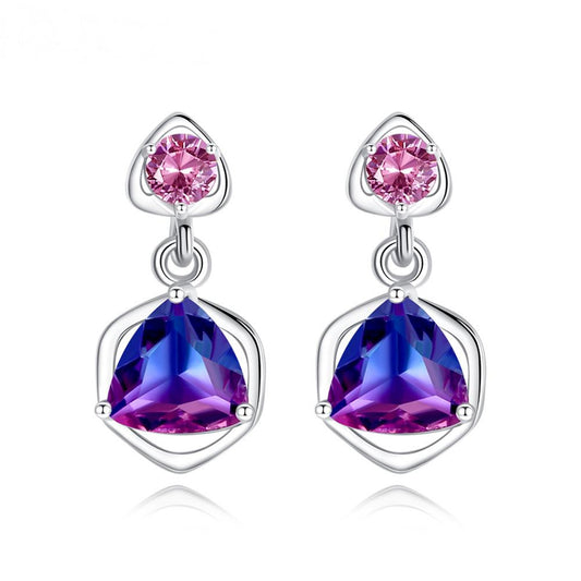 Cercei din argint eleganti lungi cu topaz albastru si cristale zirconiu cesini