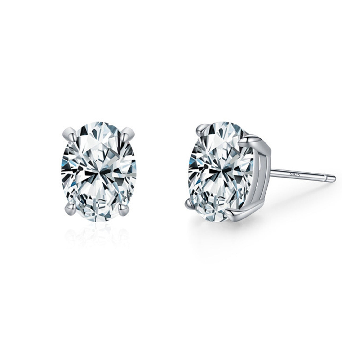 Cercei din argint oval cu zirconiu cesini