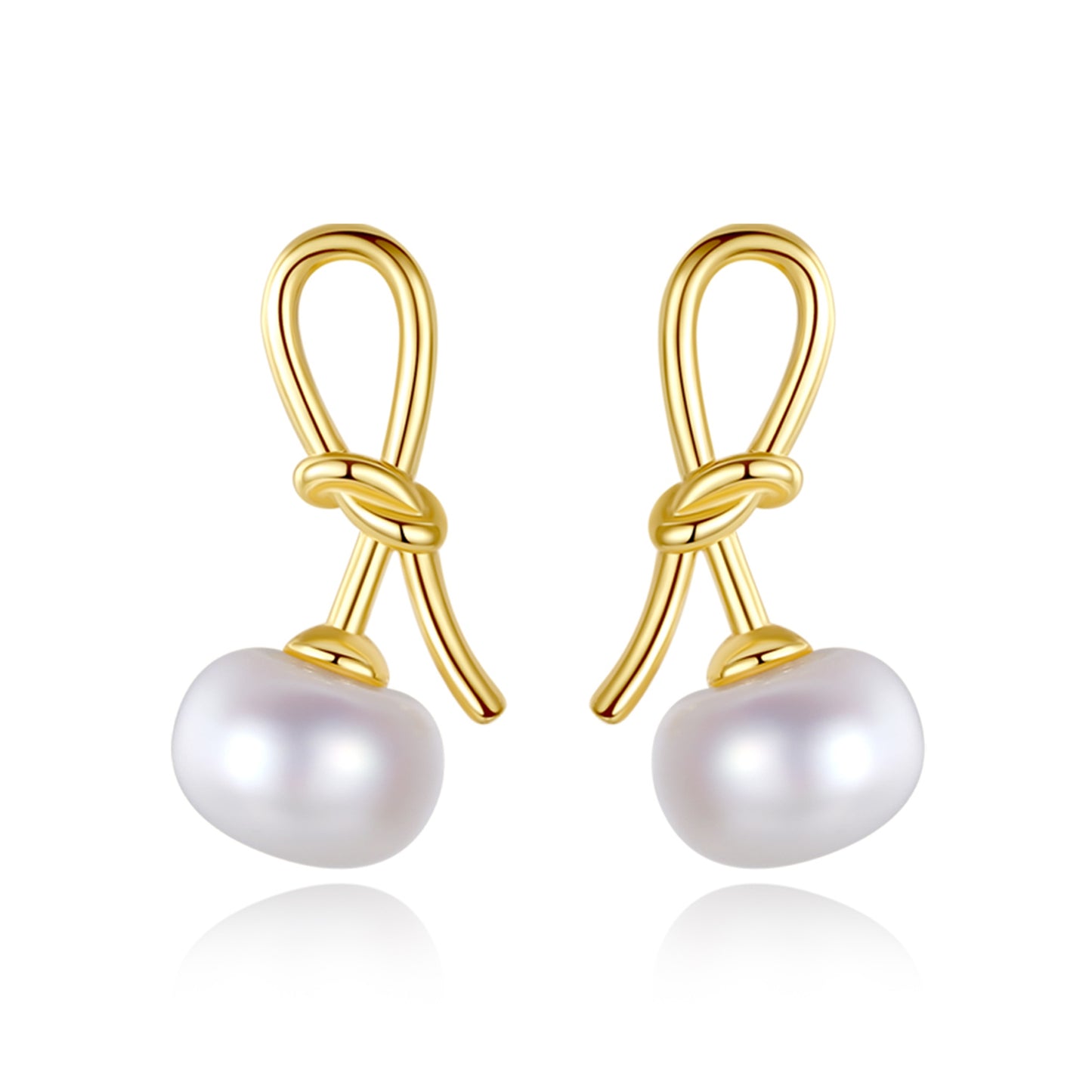 Cercei din argint placati cu aur fundita cu perle naturale cesini