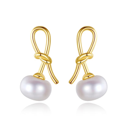 Cercei din argint placati cu aur fundita cu perle naturale cesini