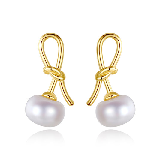 Cercei din argint placati cu aur fundita cu perle naturale cesini