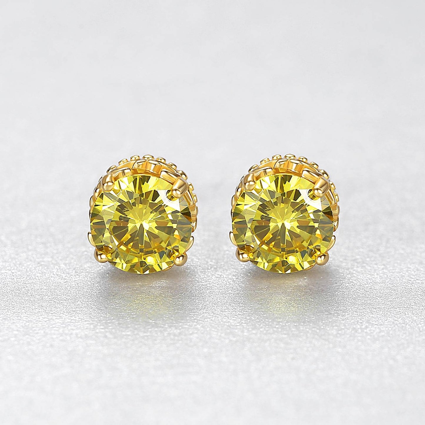 Cercei din argint rotunzi placati cu aur cu citrin cesini cadou
