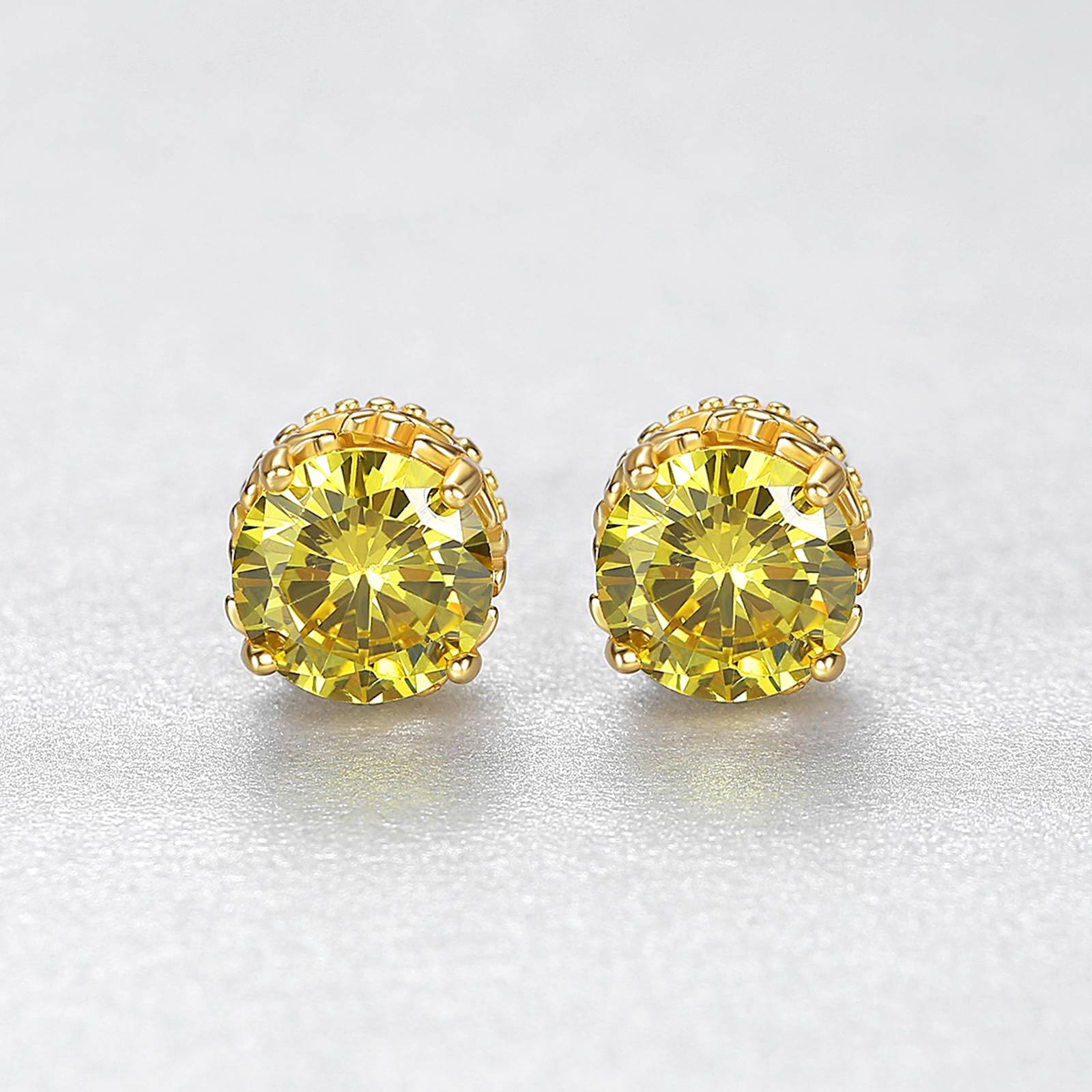 Cercei din argint rotunzi placati cu aur cu citrin cesini cadou