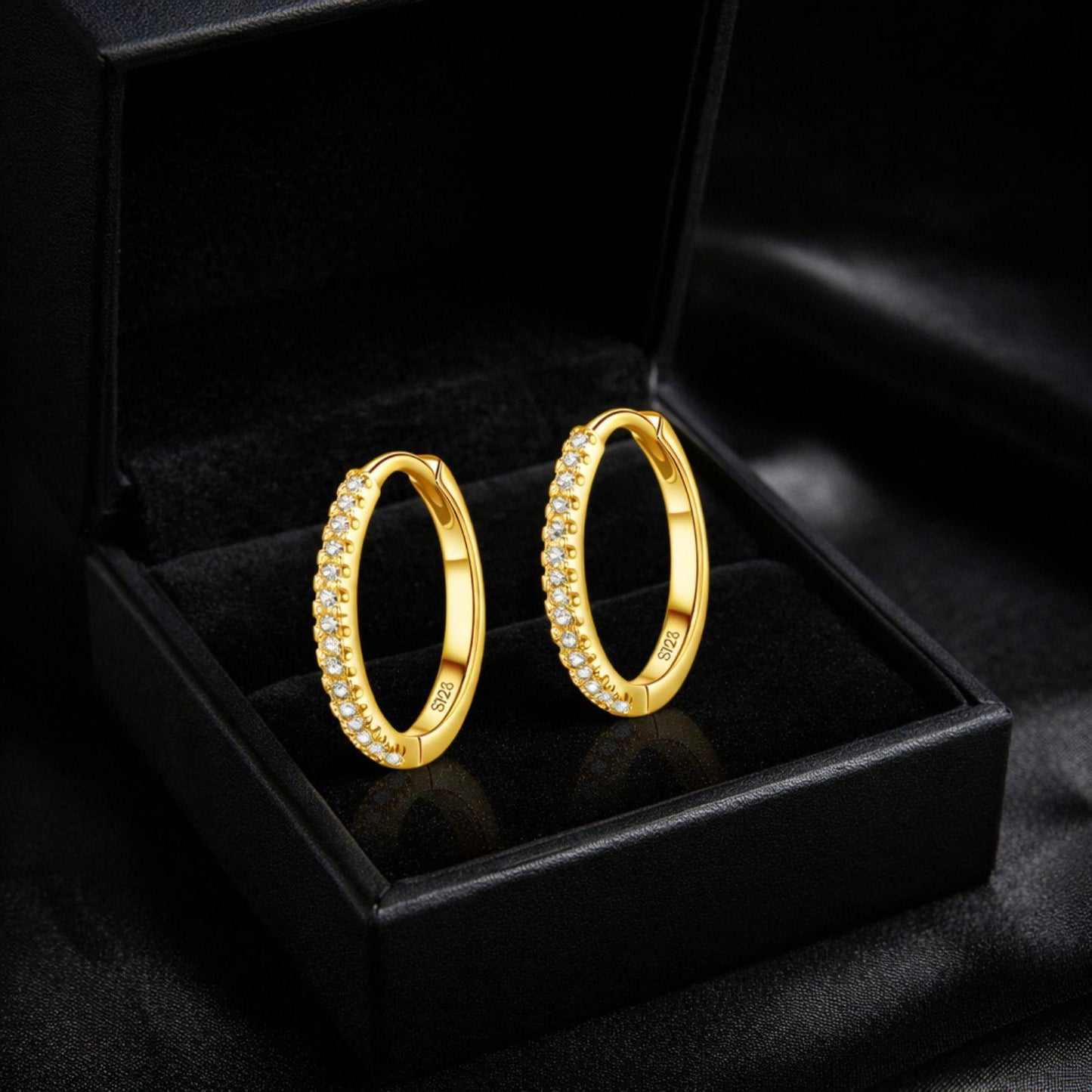 Cercei din argint placati cu aur tennis rotunzi eleganti cu cristale zirconiu cesini cadou