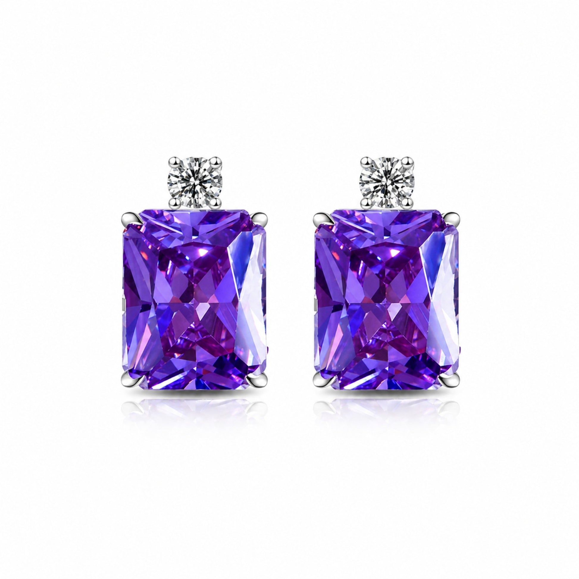 Cercei din argint rectangulari cu topaz albastru si zirconiu cesini