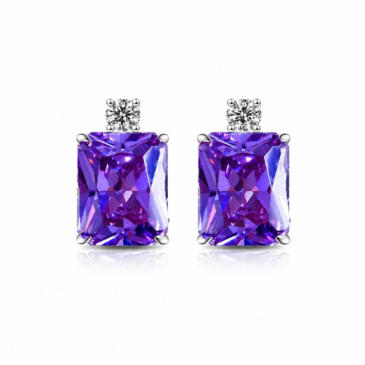 Cercei din argint rectangulari cu topaz albastru si zirconiu cesini