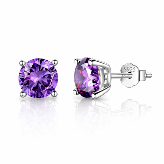 Cercei din argint rotunzi eleganti cu cristale zirconiu albastru cesini