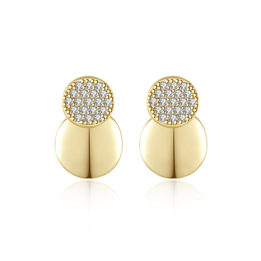 Cercei din argint placati cu aur rotunzi banut cu cristale zirconiu cesini