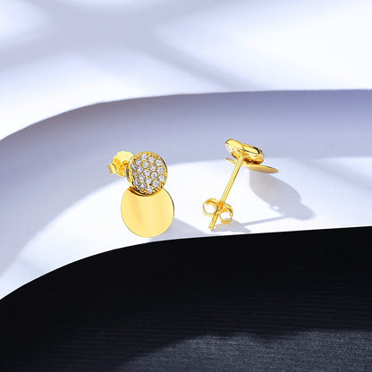 Cercei din argint placati cu aur rotunzi banut cu cristale zirconiu cesini cadou