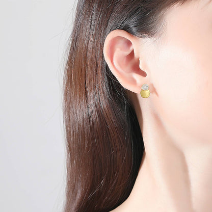 Cercei din argint placati cu aur rotunzi banut cu cristale zirconiu cesini purtati