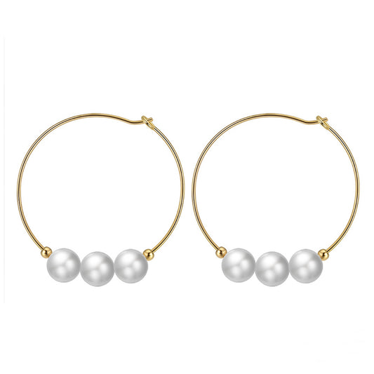 Cercei din argint placati cu aur eleganti rotunzi cu perle naturale cesini