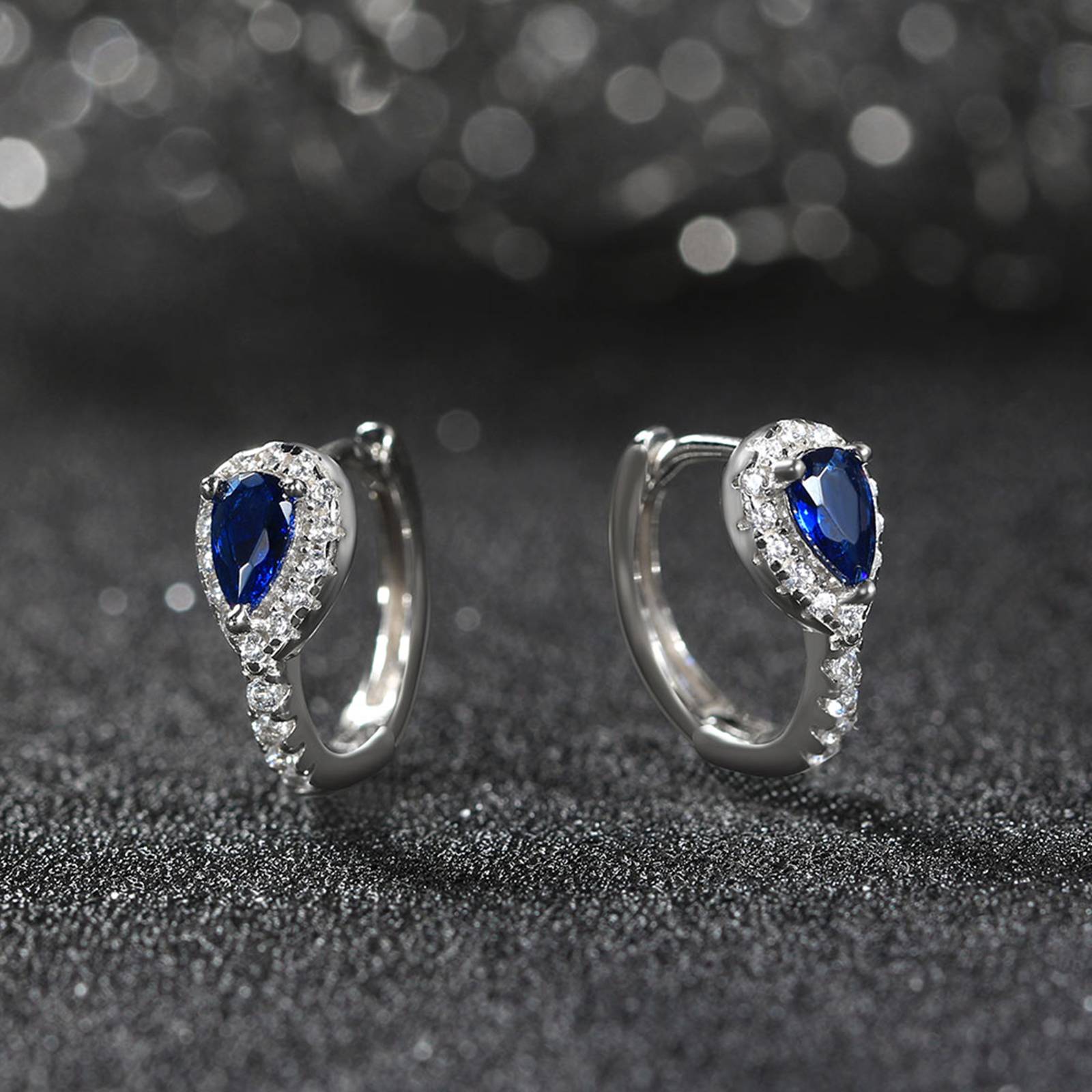 Set din argint elegant lacrima oval colier si cercei cu safir albastru si cristale zirconiu cesini cadou