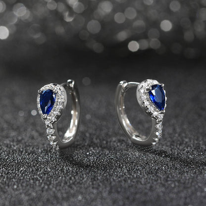 Set din argint elegant lacrima oval colier si cercei cu safir albastru si cristale zirconiu cesini cadou