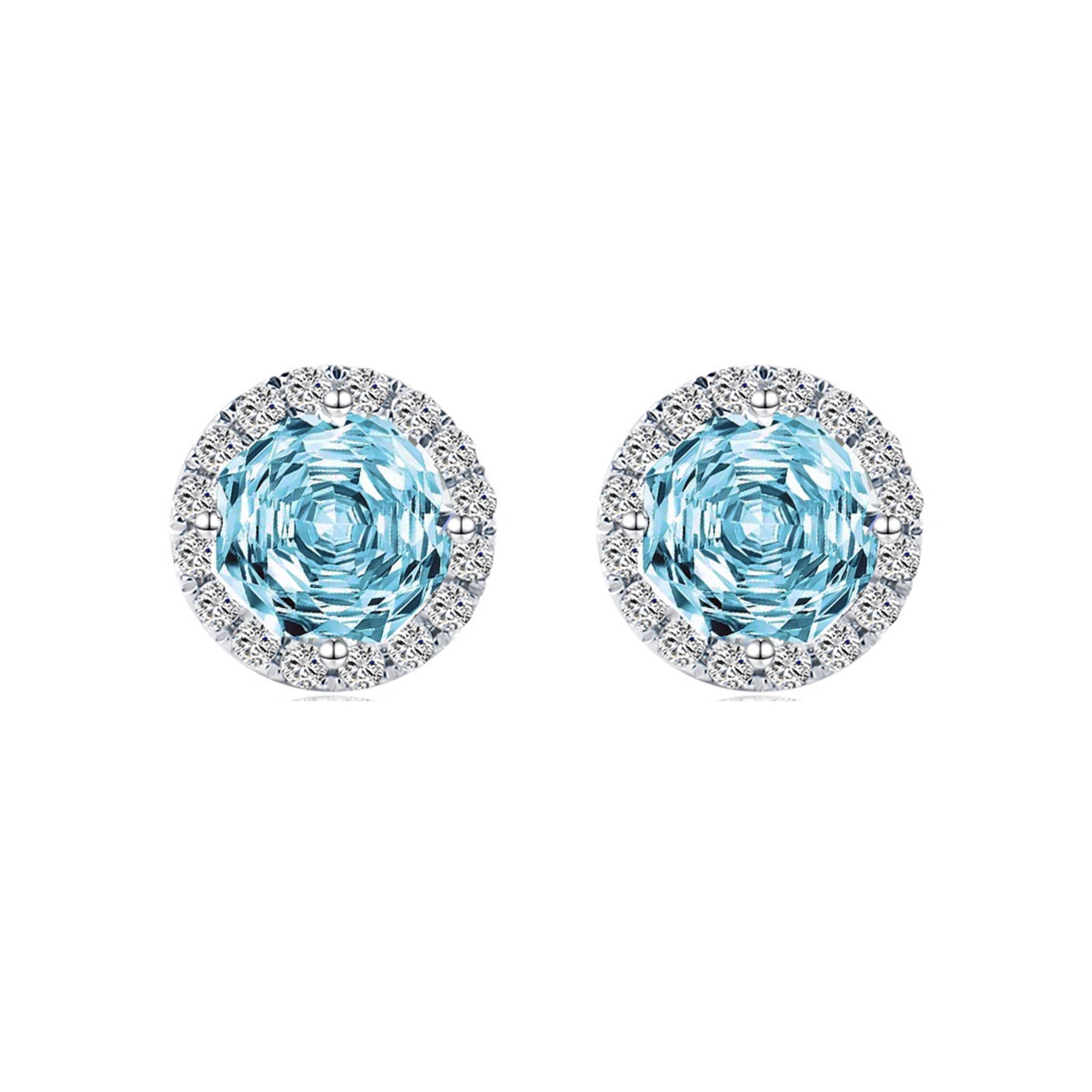 Cercei din argint rotunzi eleganti cu topaz si cristale zirconiu cesini