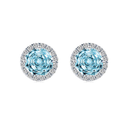 Cercei din argint rotunzi eleganti cu topaz si cristale zirconiu cesini