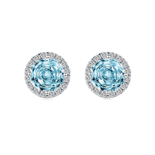 Cercei din argint rotunzi eleganti cu topaz si cristale zirconiu cesini