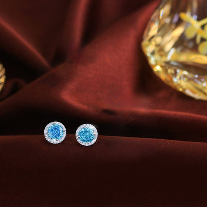 Cercei din argint rotunzi eleganti cu topaz si cristale zirconiu cesini cadou