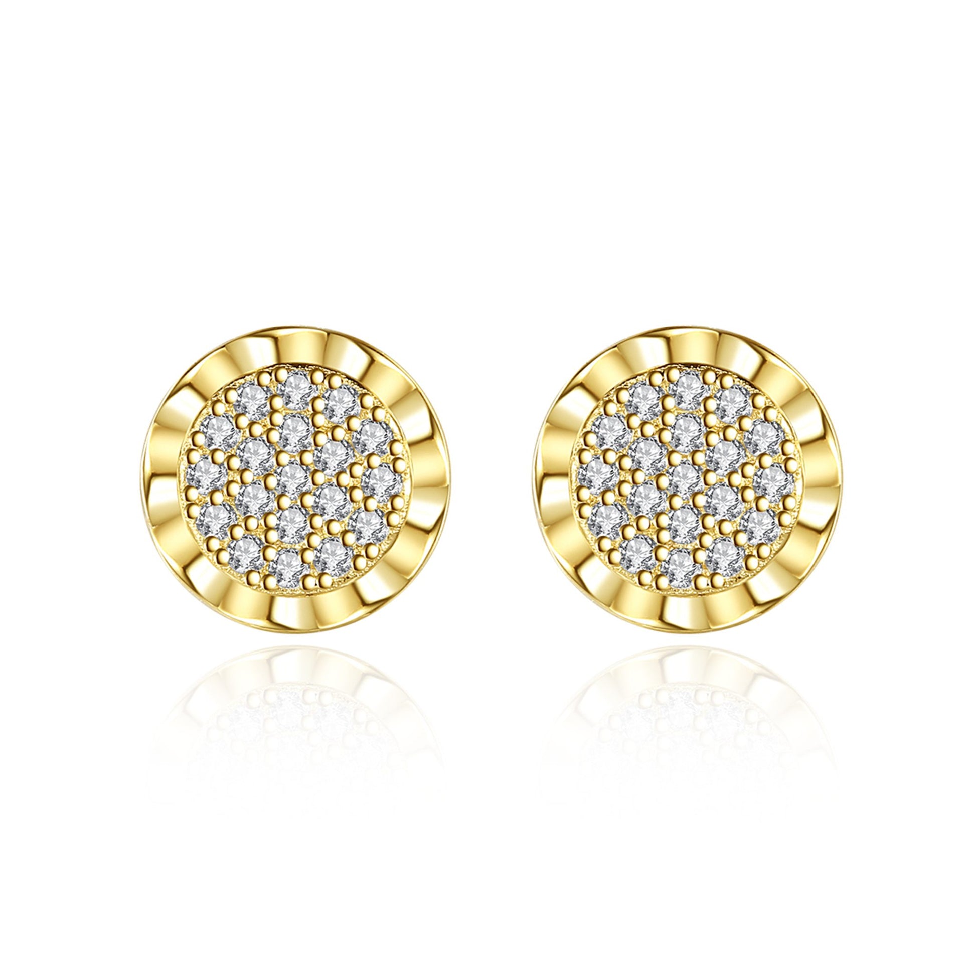 Cercei din argint placati cu aur rotunzi banut cu cristale zirconiu cesini