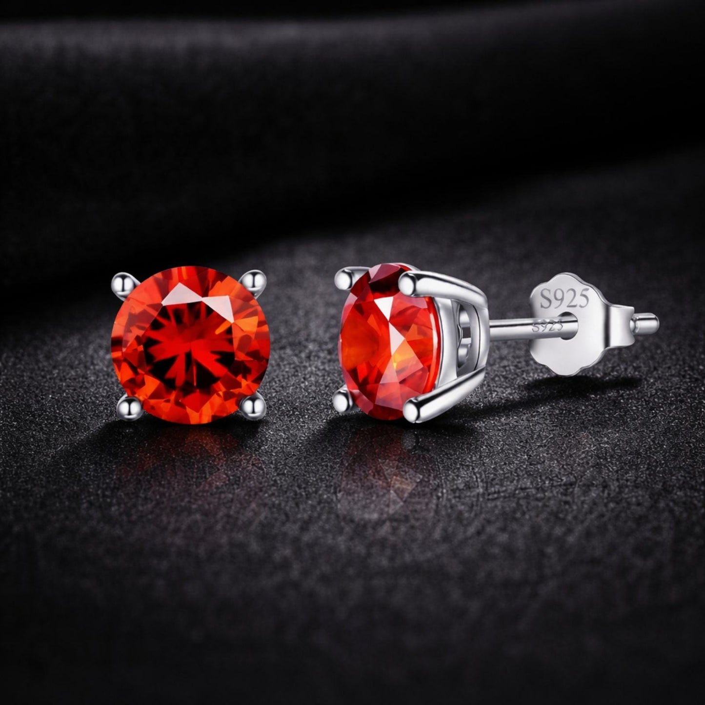 Cercei din argint rotunzi eleganti cu cristale zirconiu rosu cesini cadou