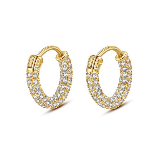 Cercei din argint tennis rotunzi placati cu aur cu cristale zirconiu cesini