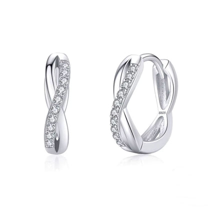 Cercei din argint rotunzi cu semnul infinitului si cristale zirconiu cesini