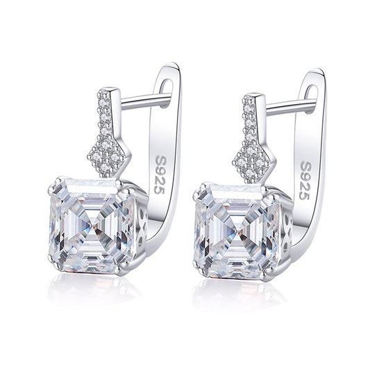 Cercei din argint patrati eleganti cu morganit si zirconiu cesini