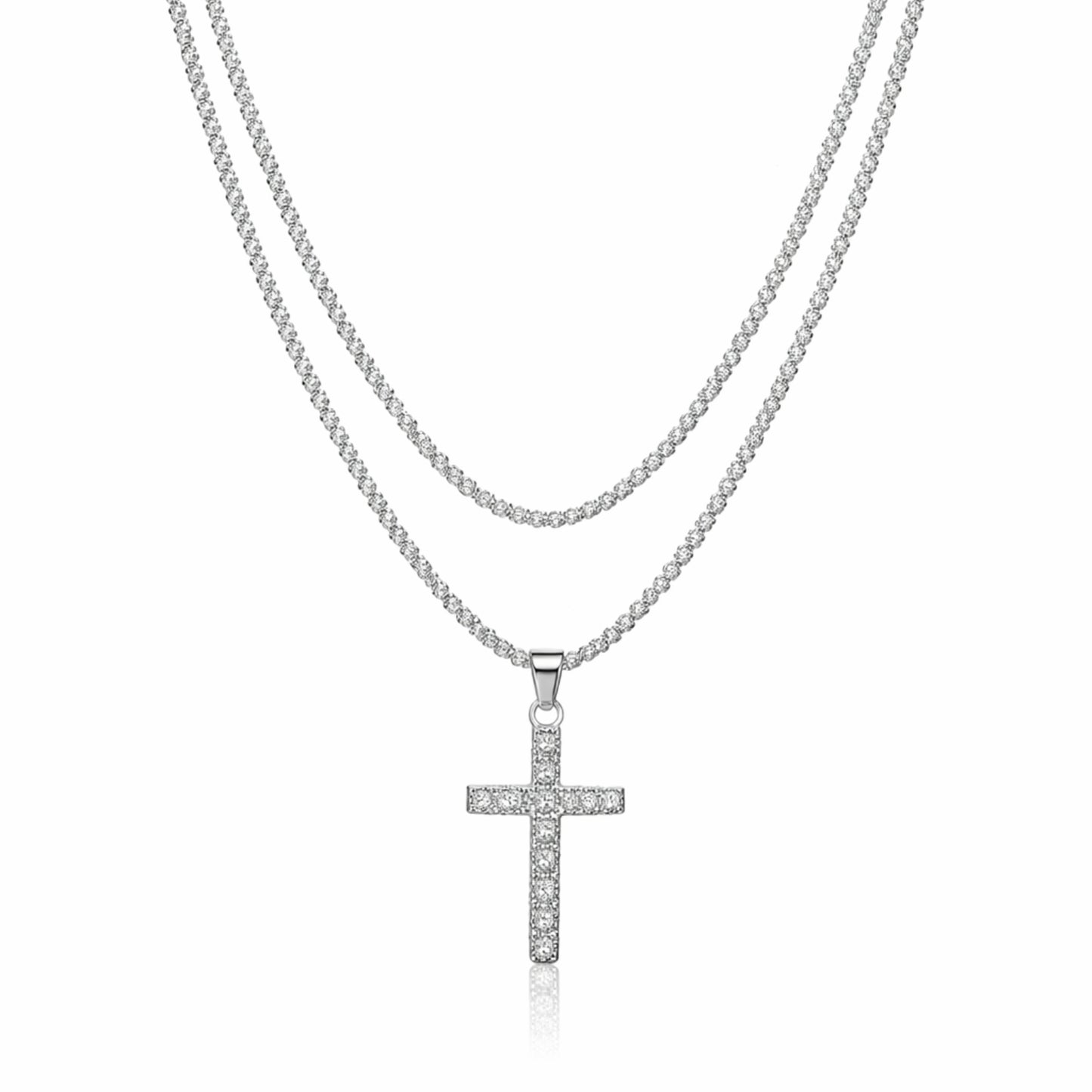 Colier din argint cu cruciulita si cristale zirconiu cesini