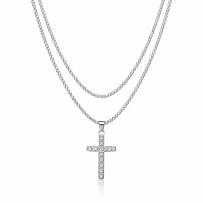 Colier din argint cu cruciulita si cristale zirconiu cesini