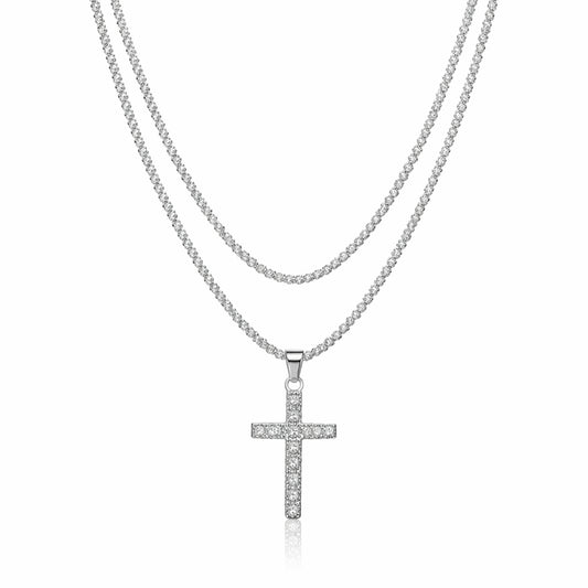 Colier din argint cu cruciulita si cristale zirconiu cesini