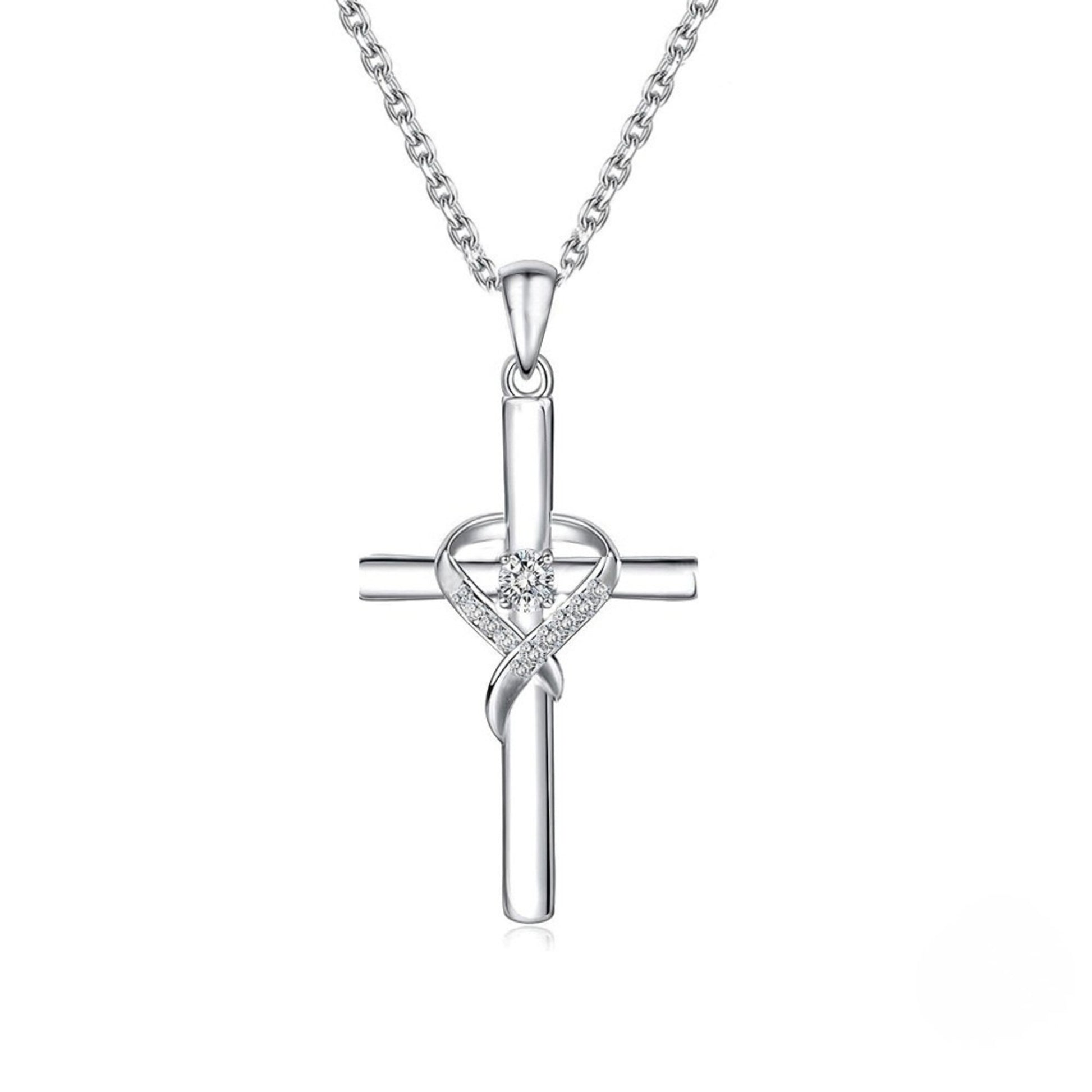 Colier din argint elegant cu cruce si cristale zirconiu cesini