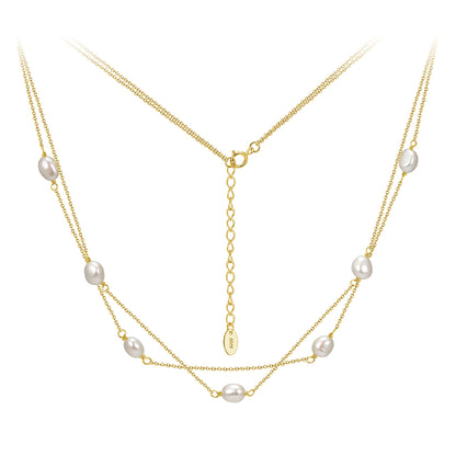 Colier dublu din argint placat cu aur elegant cu perle naturale cesini