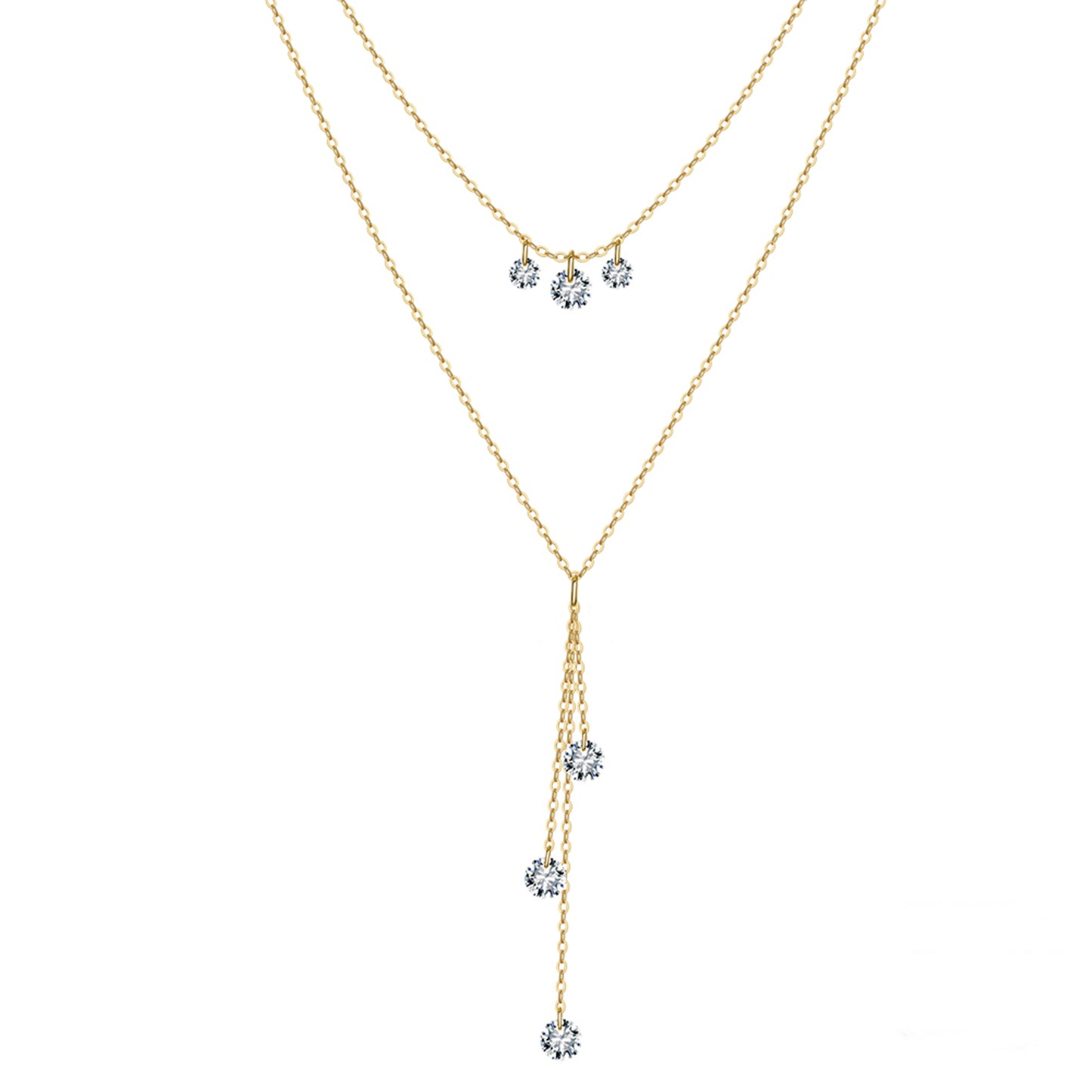 Colier dublu din argint placat cu aur elegant cu cristale zirconiu cesini