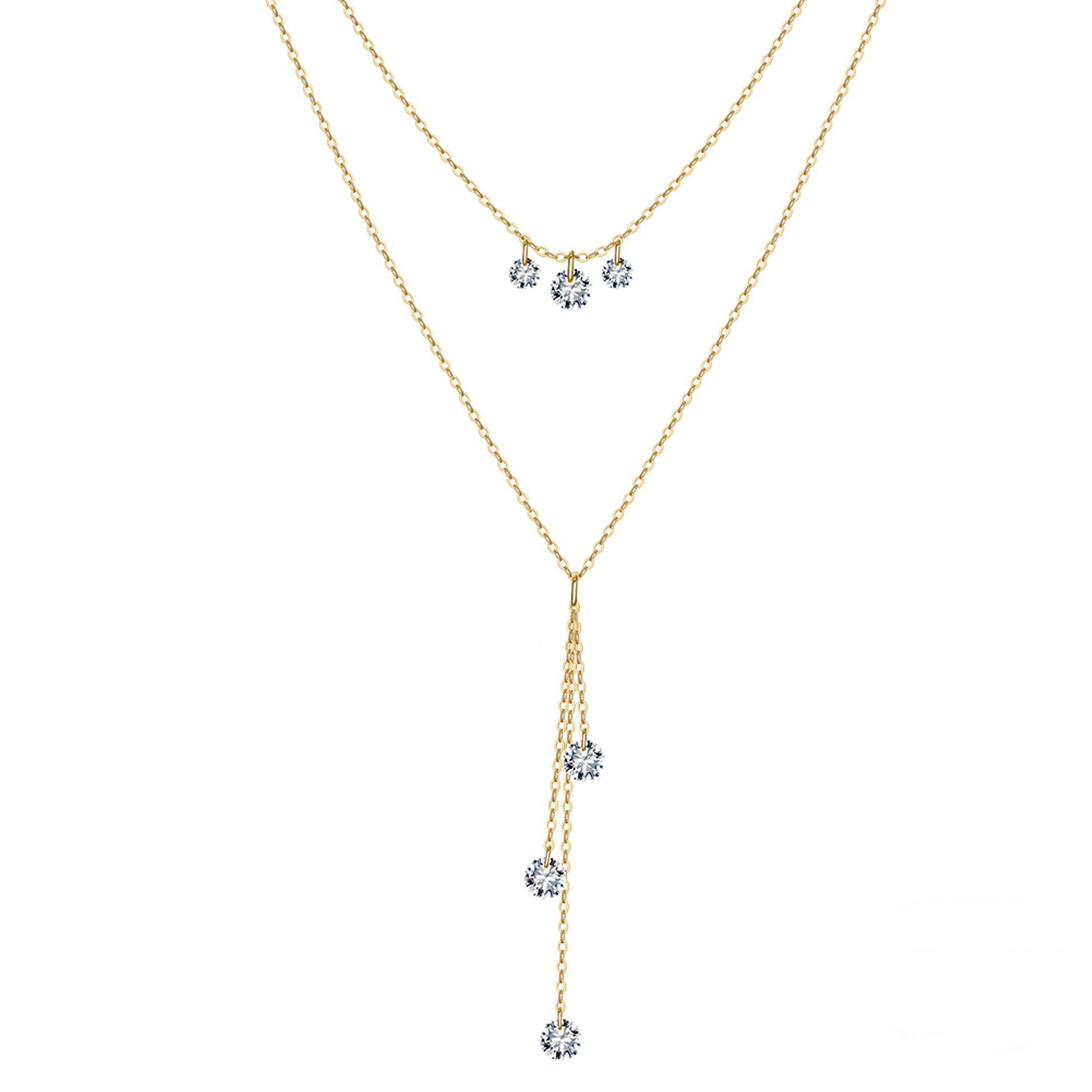 Colier dublu din argint placat cu aur elegant cu cristale zirconiu cesini