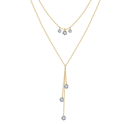 Colier dublu din argint placat cu aur elegant cu cristale zirconiu cesini