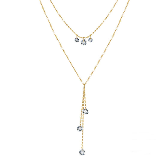Colier dublu din argint placat cu aur elegant cu cristale zirconiu cesini