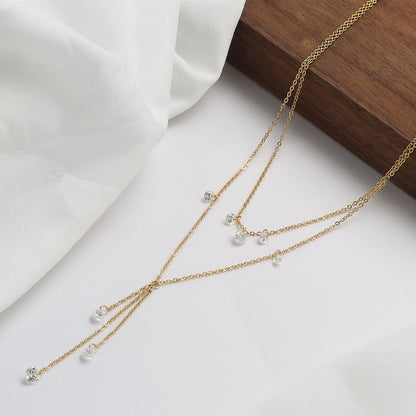 Colier dublu din argint placat cu aur elegant cu cristale zirconiu cesini cadou