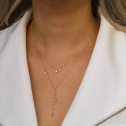 Colier dublu din argint placat cu aur elegant cu cristale zirconiu cesini femei