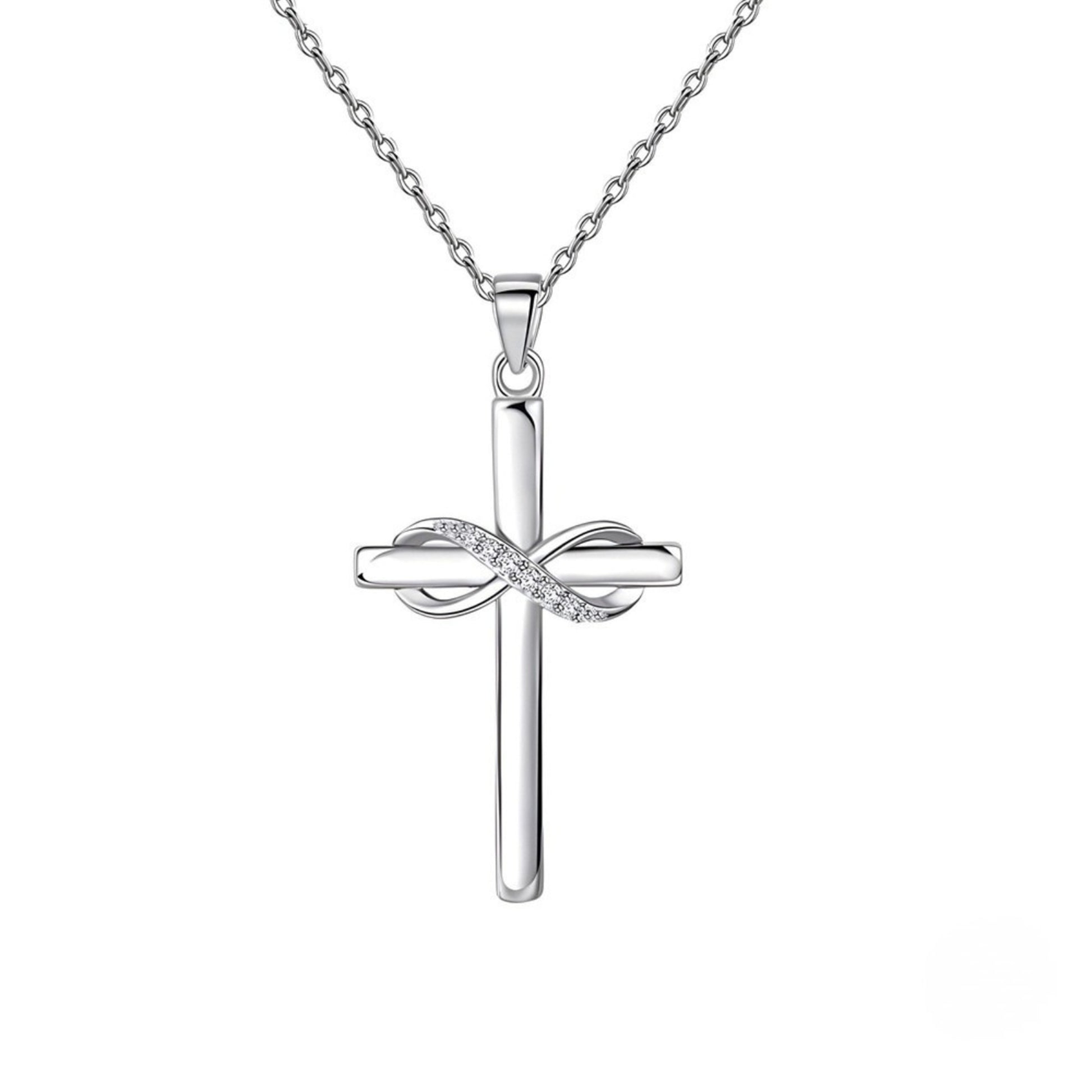 Colier din argint cu cruciulita si cristale zirconiu cesini