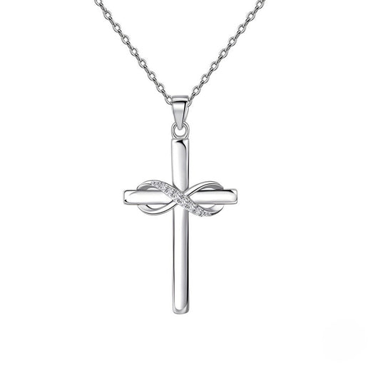 Colier din argint cu cruciulita si cristale zirconiu cesini