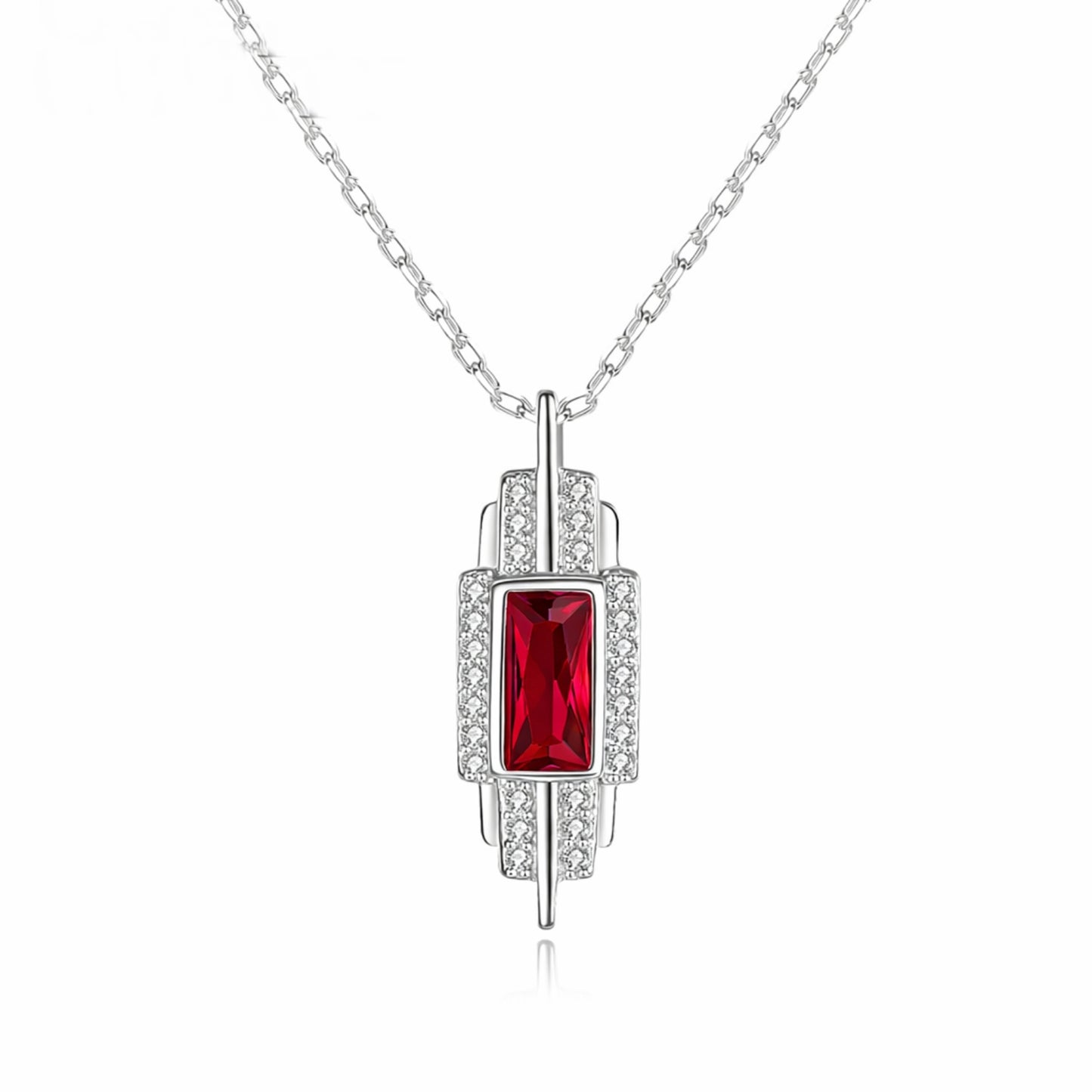 Colier din argint elegant cu rubin rosu si cristale zirconiu cesini
