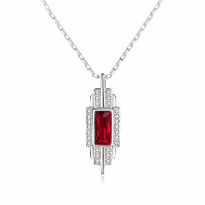 Colier din argint elegant cu rubin rosu si cristale zirconiu cesini