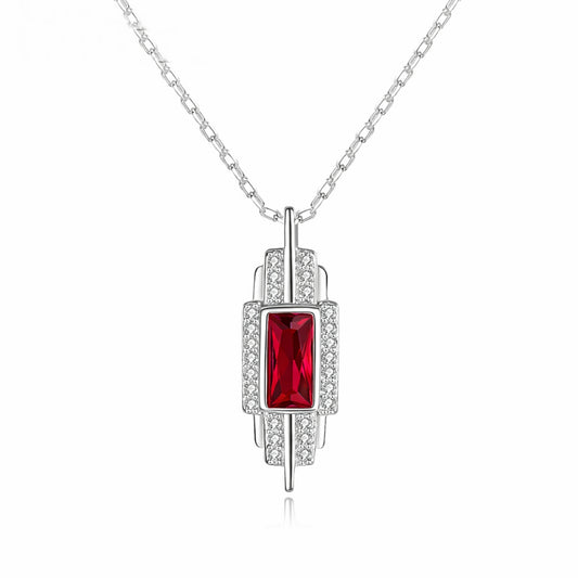 Colier din argint elegant cu rubin rosu si cristale zirconiu cesini