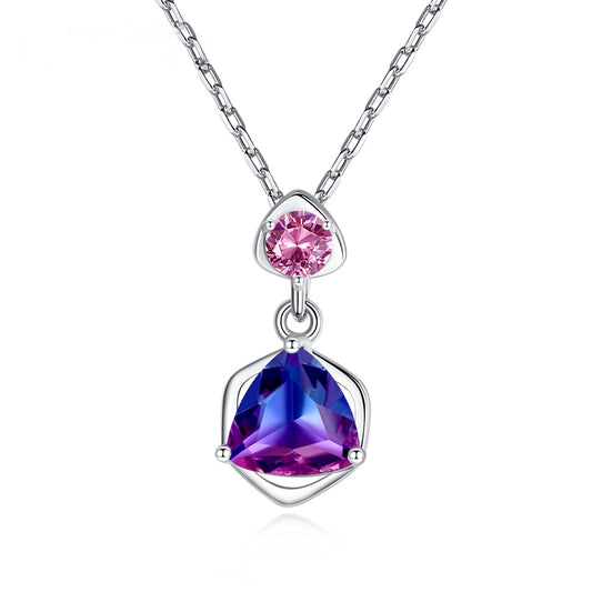 Colier din argint elegant geometric cu topaz si cristale zirconiu cesini