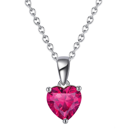 Colier din argint elegant inima cu rubin rosu cesini