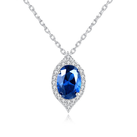 Colier din argint elegant lacrima cu safir albastru si cristale zirconiu cesini